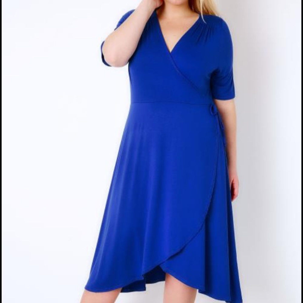 Royal blue wrap dress w short sleeves