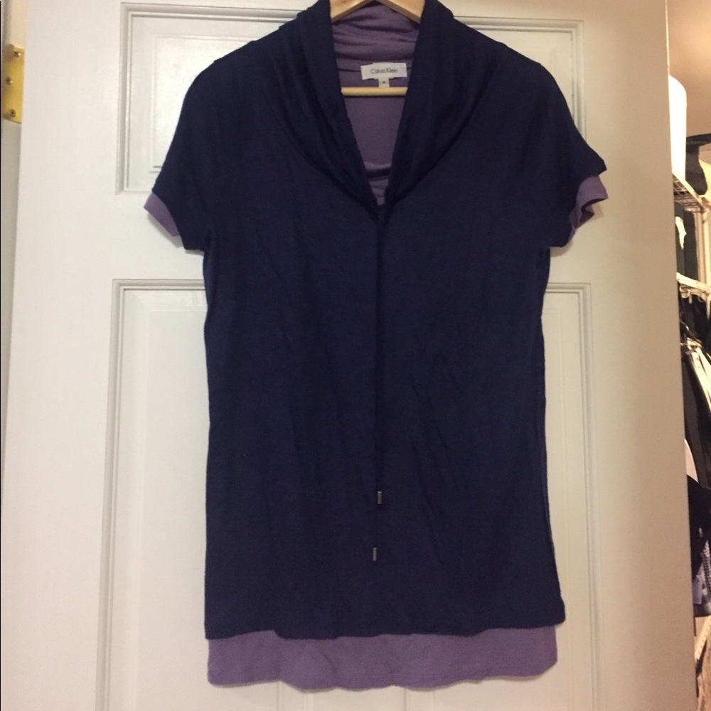 CALVIN KLEIN deep purple drawstring neck top sz M