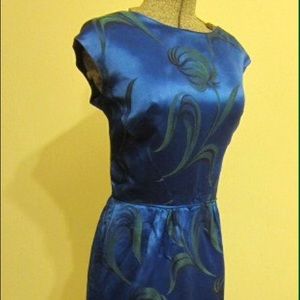 MAKE OFFER 1960s peacock brocade cocktail dress