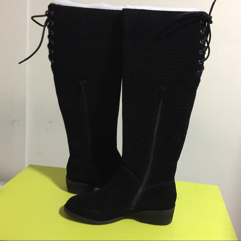 Black suede leather boots, size 6