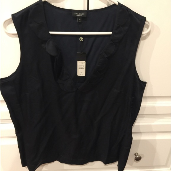 Talbots navy tank with ruffle along collar. - Picture 1 of 1