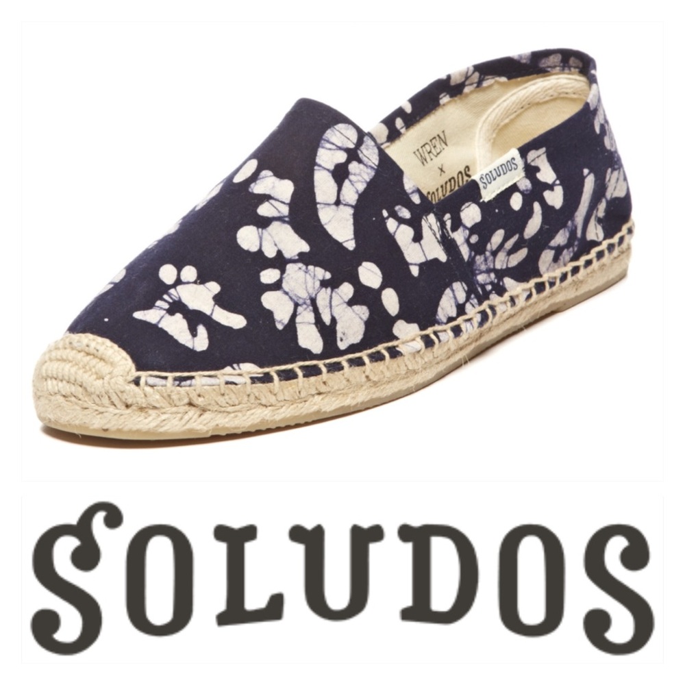 Soludos Wren Batik Leaves Espadrille, Blue & White