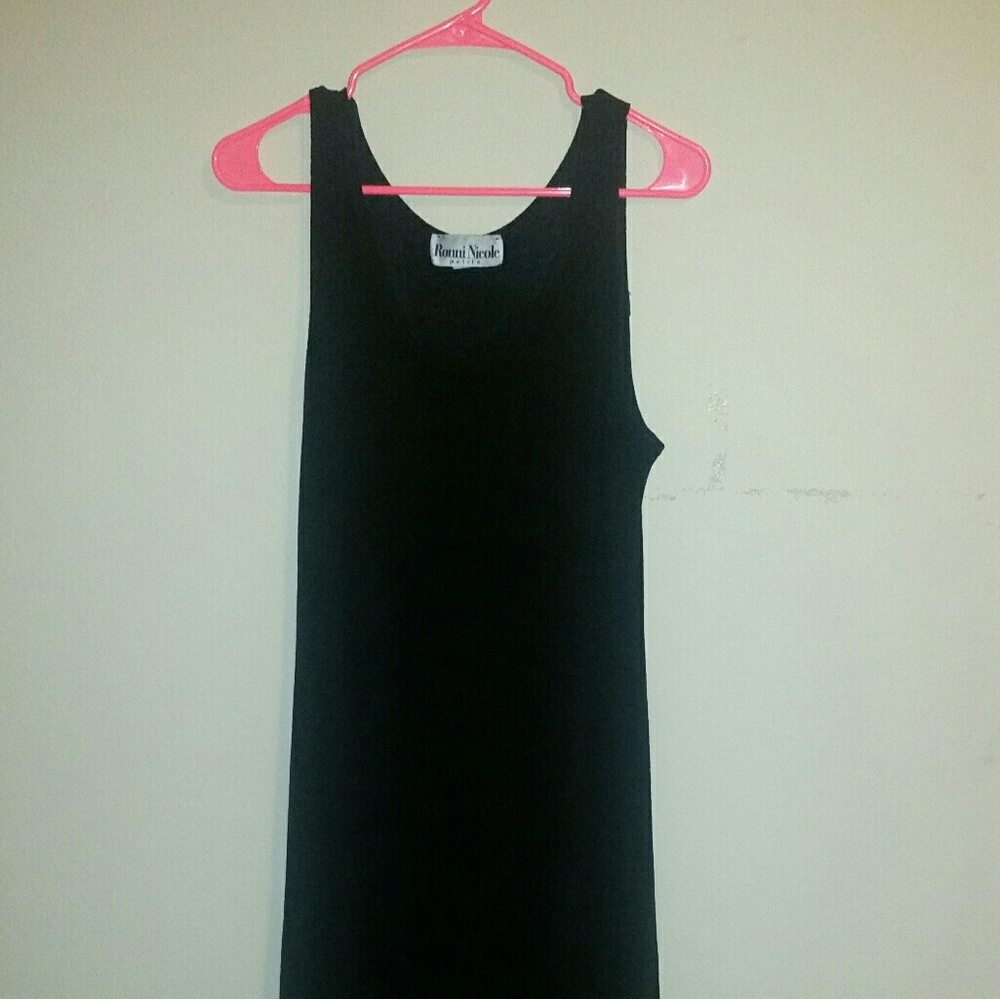 A fitted black maxi dress