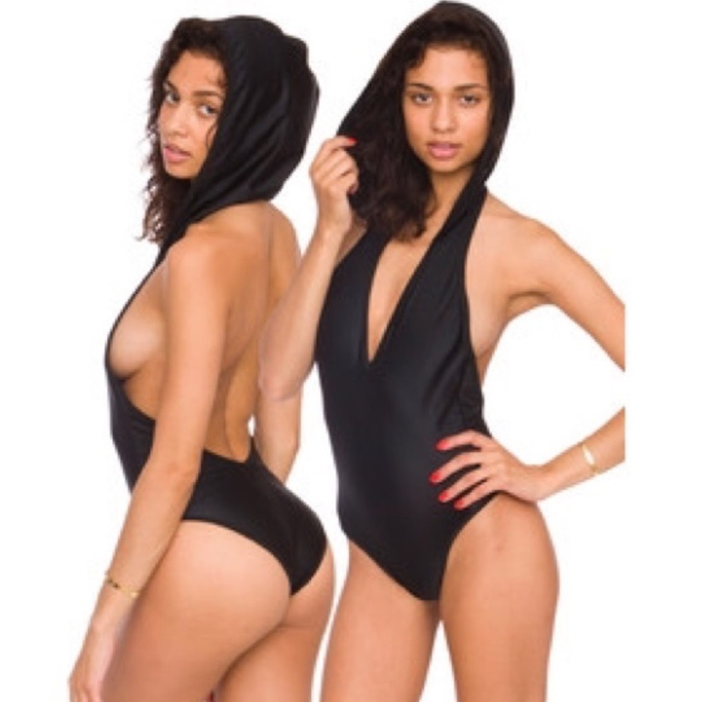 Black Nylon Tricot Hooded Swimsuit, Like New