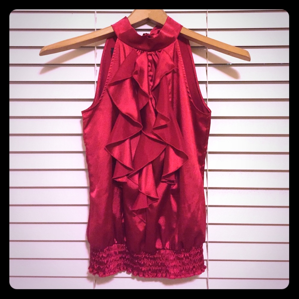 Red ruffle blouse