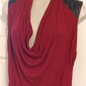 Beautiful red with black sleeveless blouse