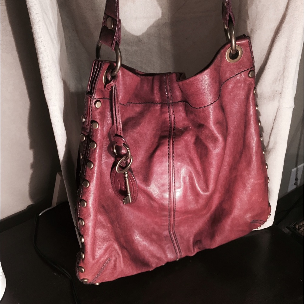 Auburn brown leather  fossil cross body