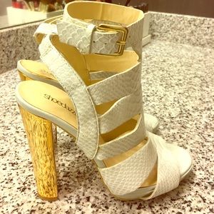 White Alligator Skin Sandal with Gold Heel