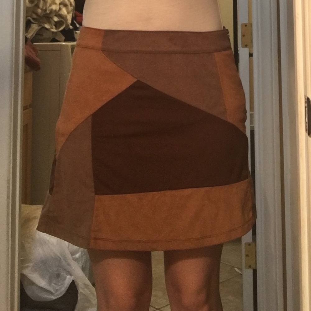 Faux suede patchwork skirt
