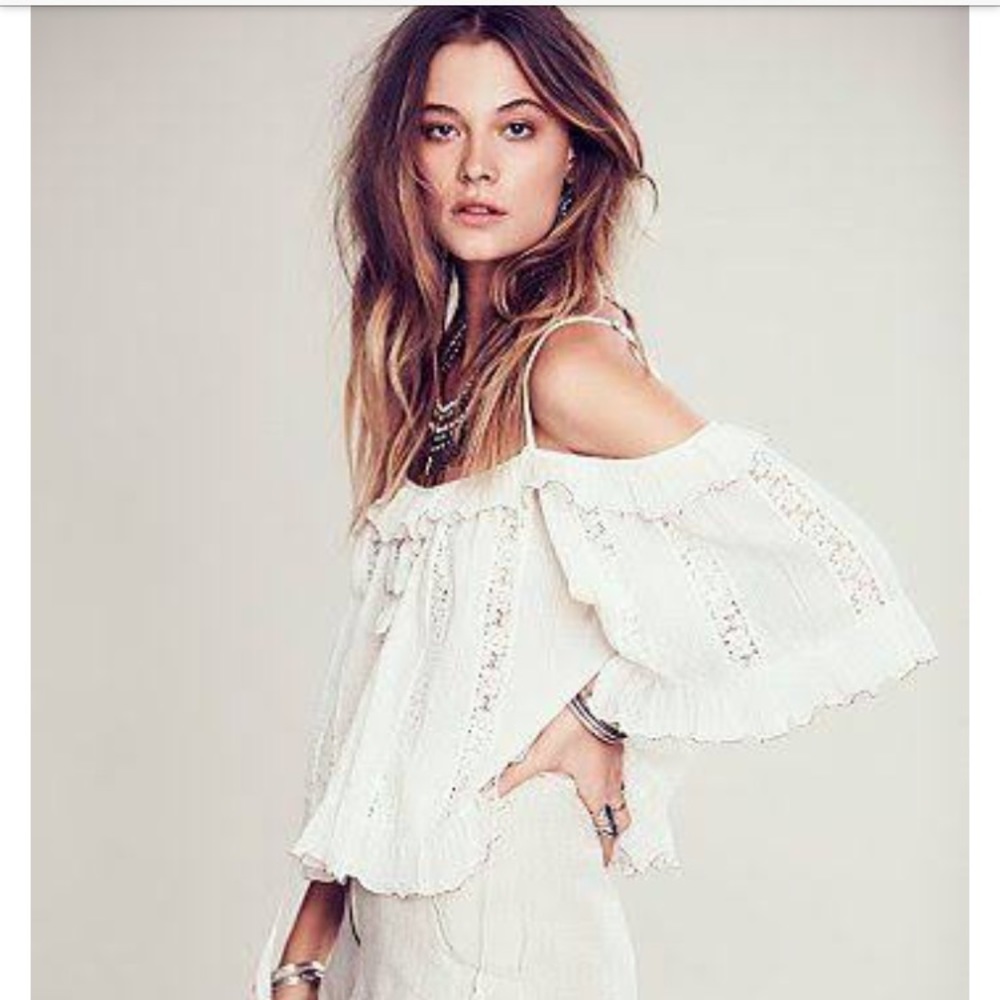 Free People off the shoulder strappy ruffle top M