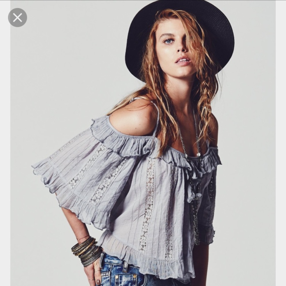Free People off the shoulder strappy ruffle top M - Picture 2 of 8