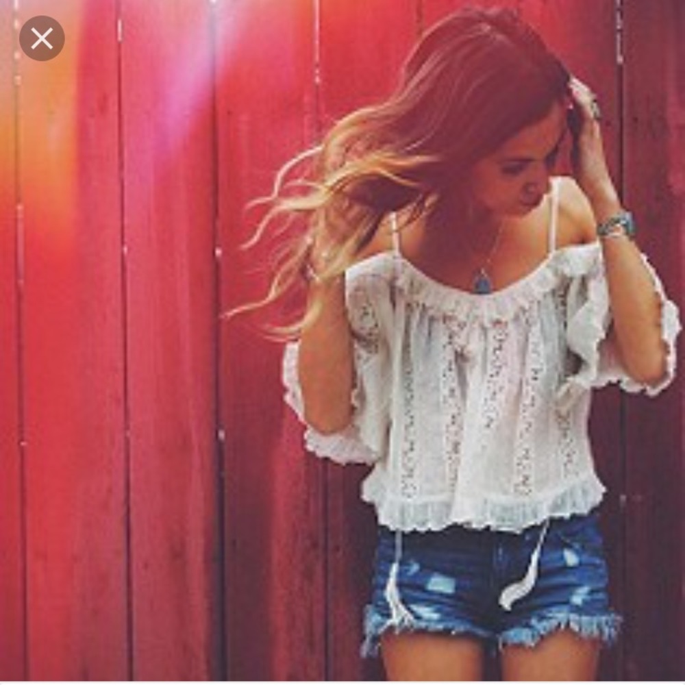 Free People off the shoulder strappy ruffle top M - Picture 3 of 8