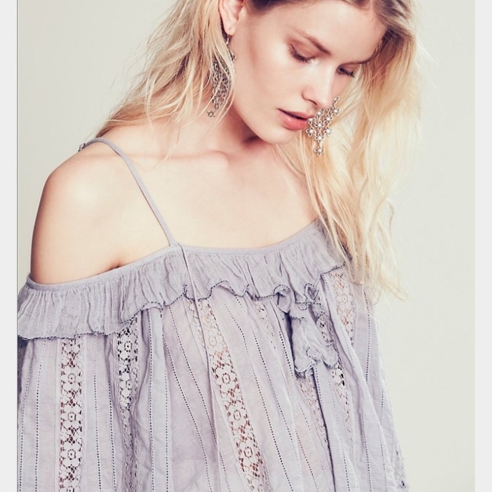 Free People off the shoulder strappy ruffle top M - Picture 5 of 8