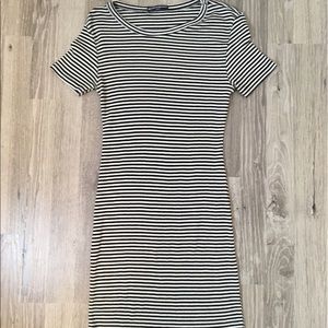 ON HOLD Black & Cream Striped Tight T-shirt Dress