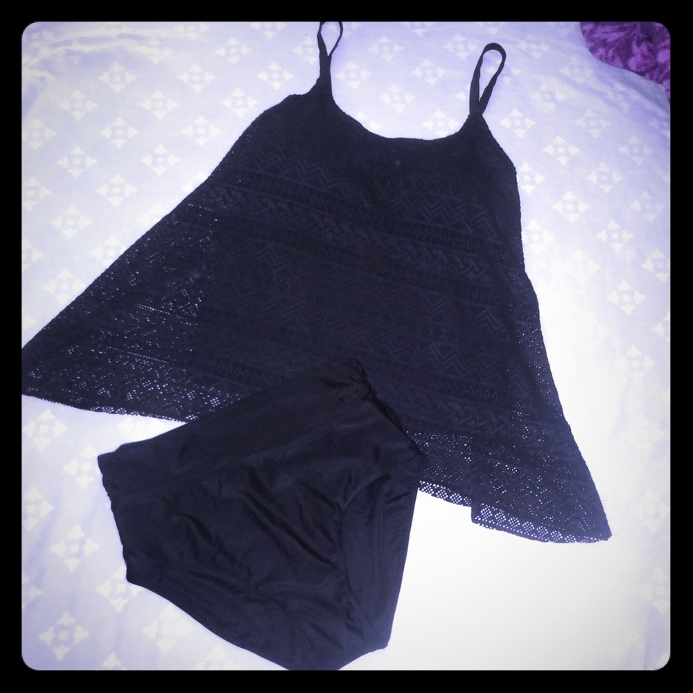 Black lace layered tankini
