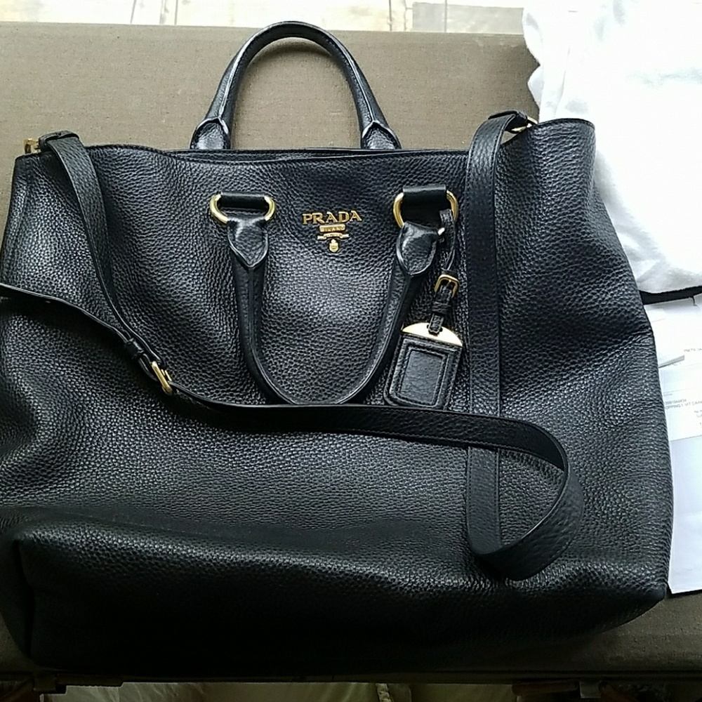 Prada black leather crossbody handbag