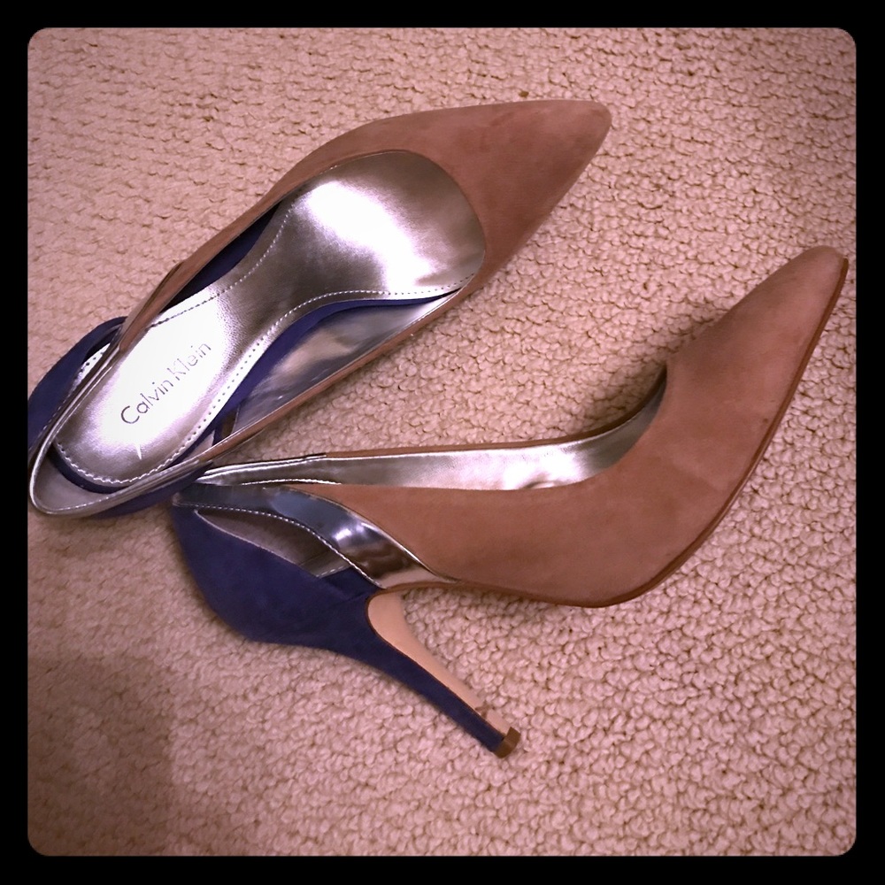 Calvin Klein slingbacks suede, metallic blue, 8M