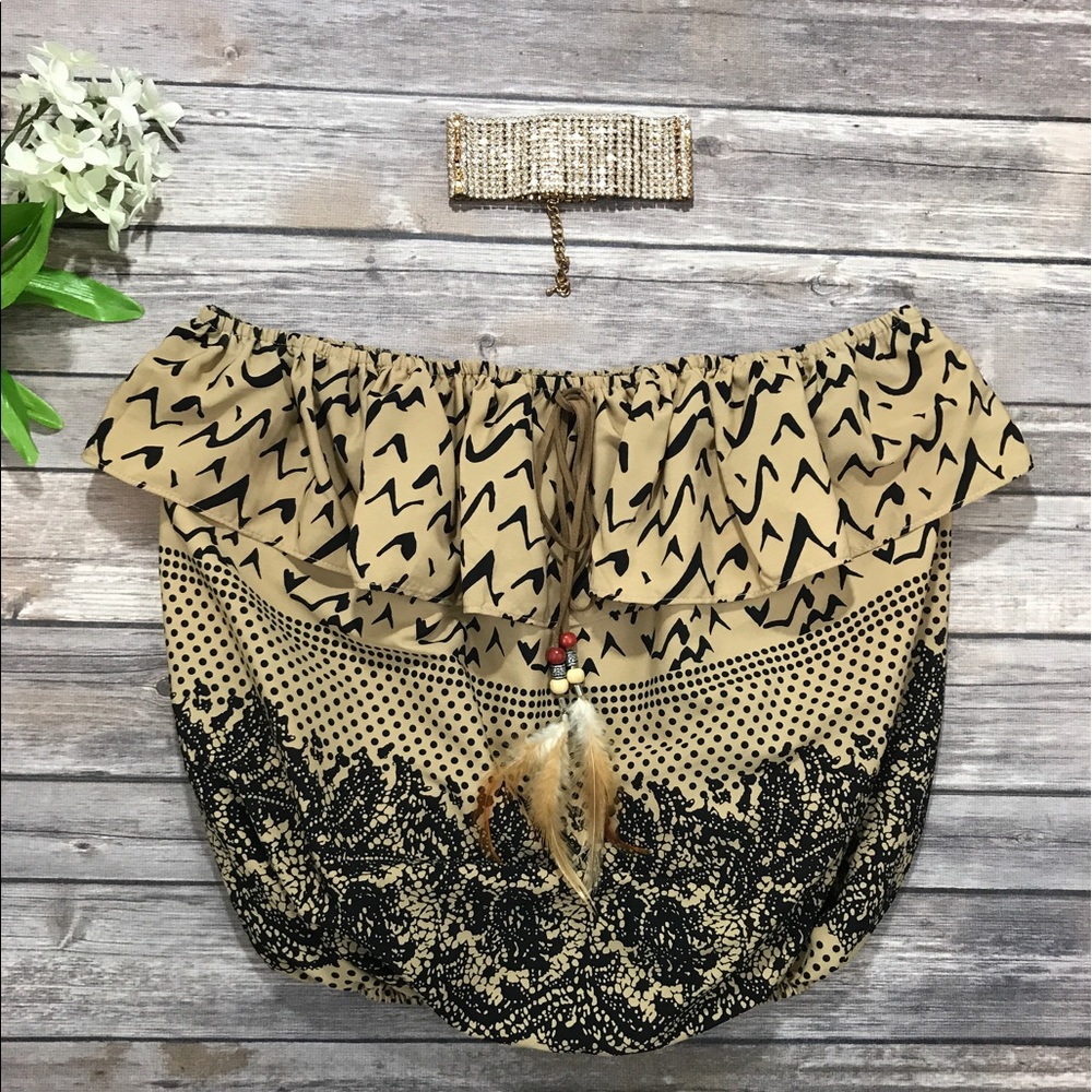 Tan strapless crop top