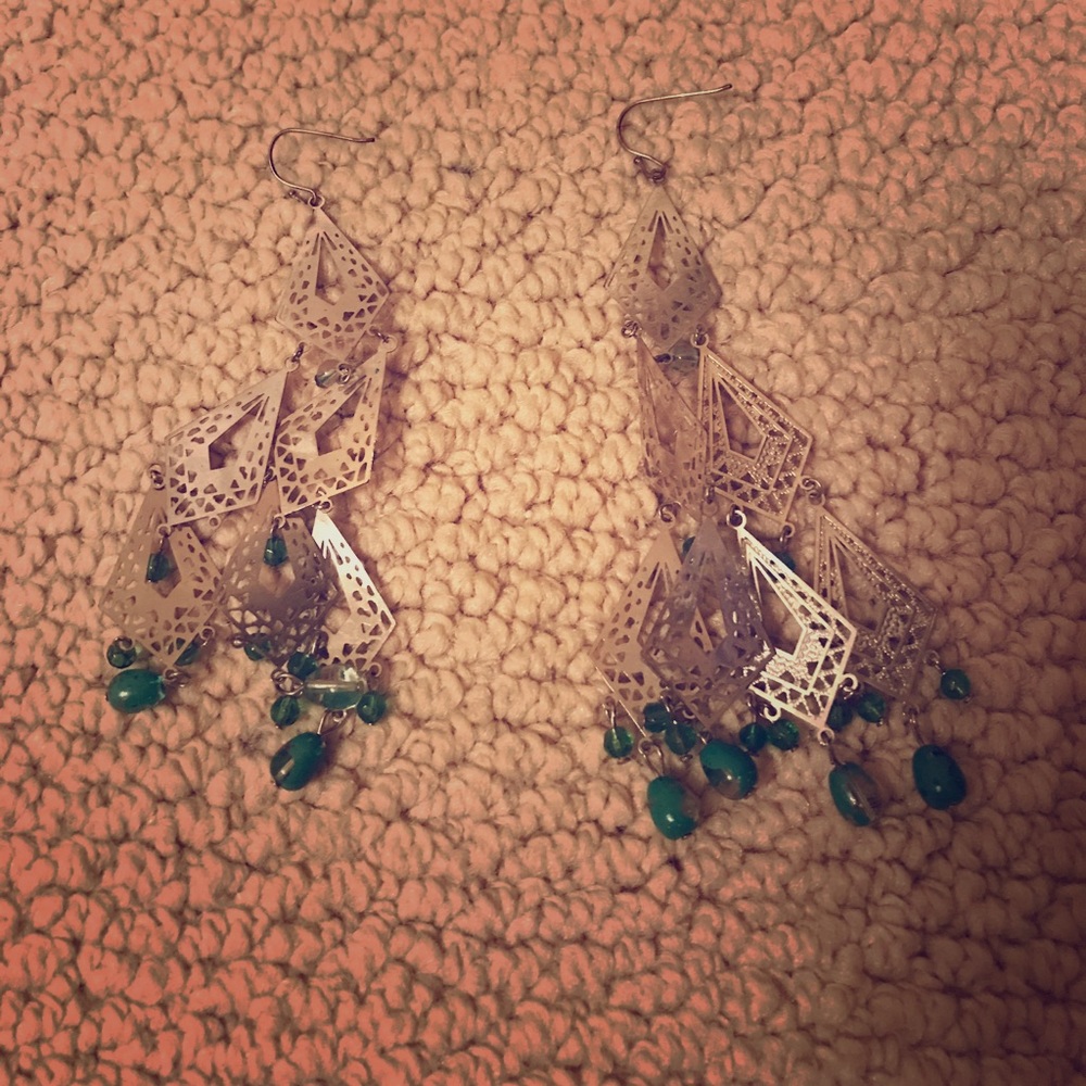 Marciano chandelier earrings green and silver 4 in