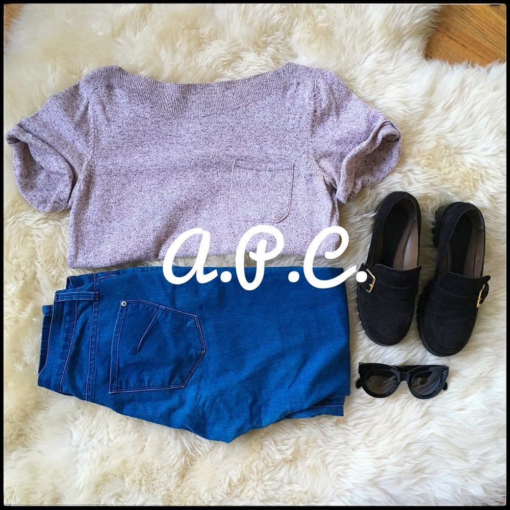 A.P.C. Boat Neck Knit Short Sleeved Sweater - S