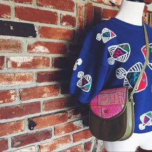 Vtg 80s Pullover Fish Print Blouse Sweater L Vtg 80s Pullover Fish Print Blouse Sweater L