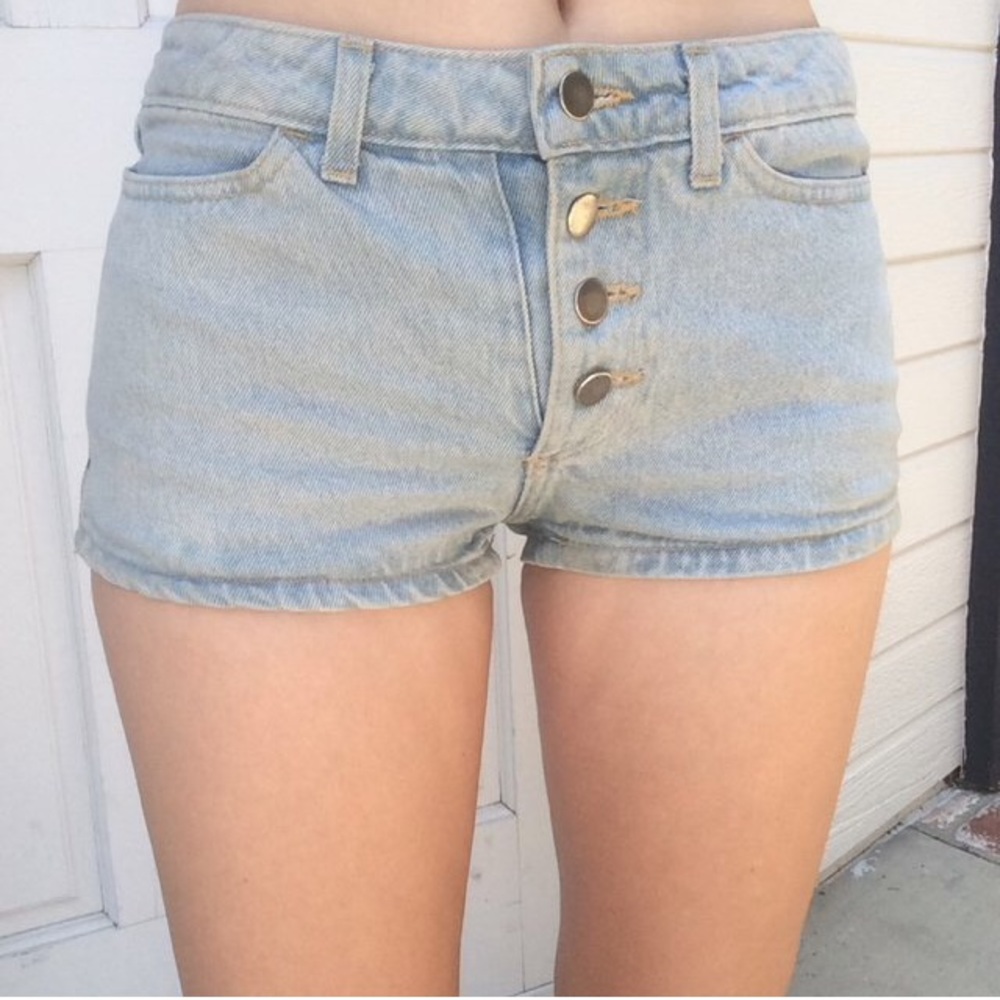 American Apparel button-up light denim shorts