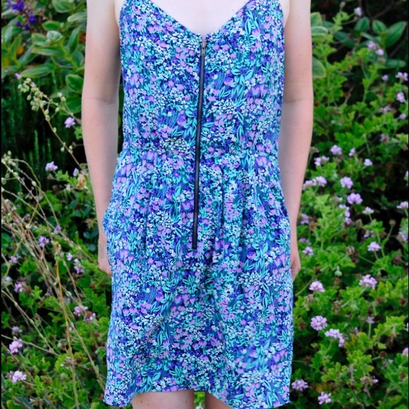 ANLO Green Floral Sundress Dress With Pockets - Picture 2 of 6