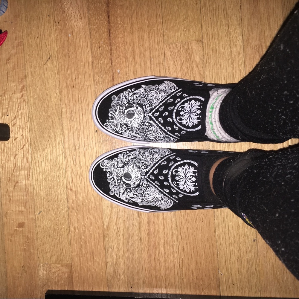 Paisley Skull Slip On Shoes