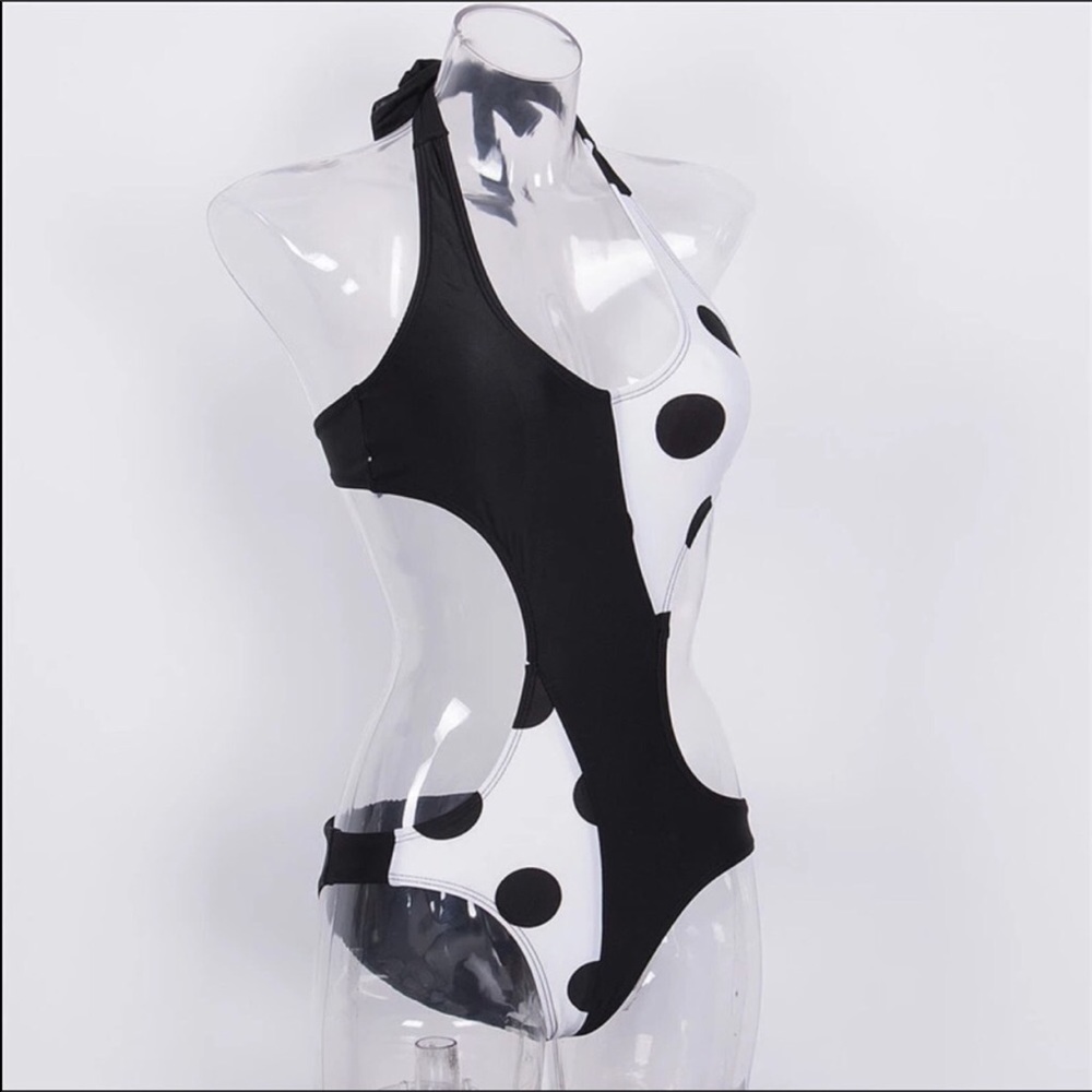 Black White Monokini Swimsuit - Picture 3 of 3