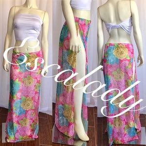 New Sheer floral mesh sequins double slit skirt.