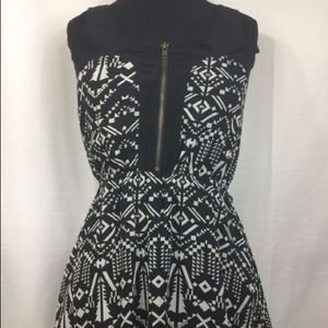Exposed Zipper Blk White Sun  Skater Grunge Dress