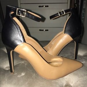 Pointed ankle strap heels