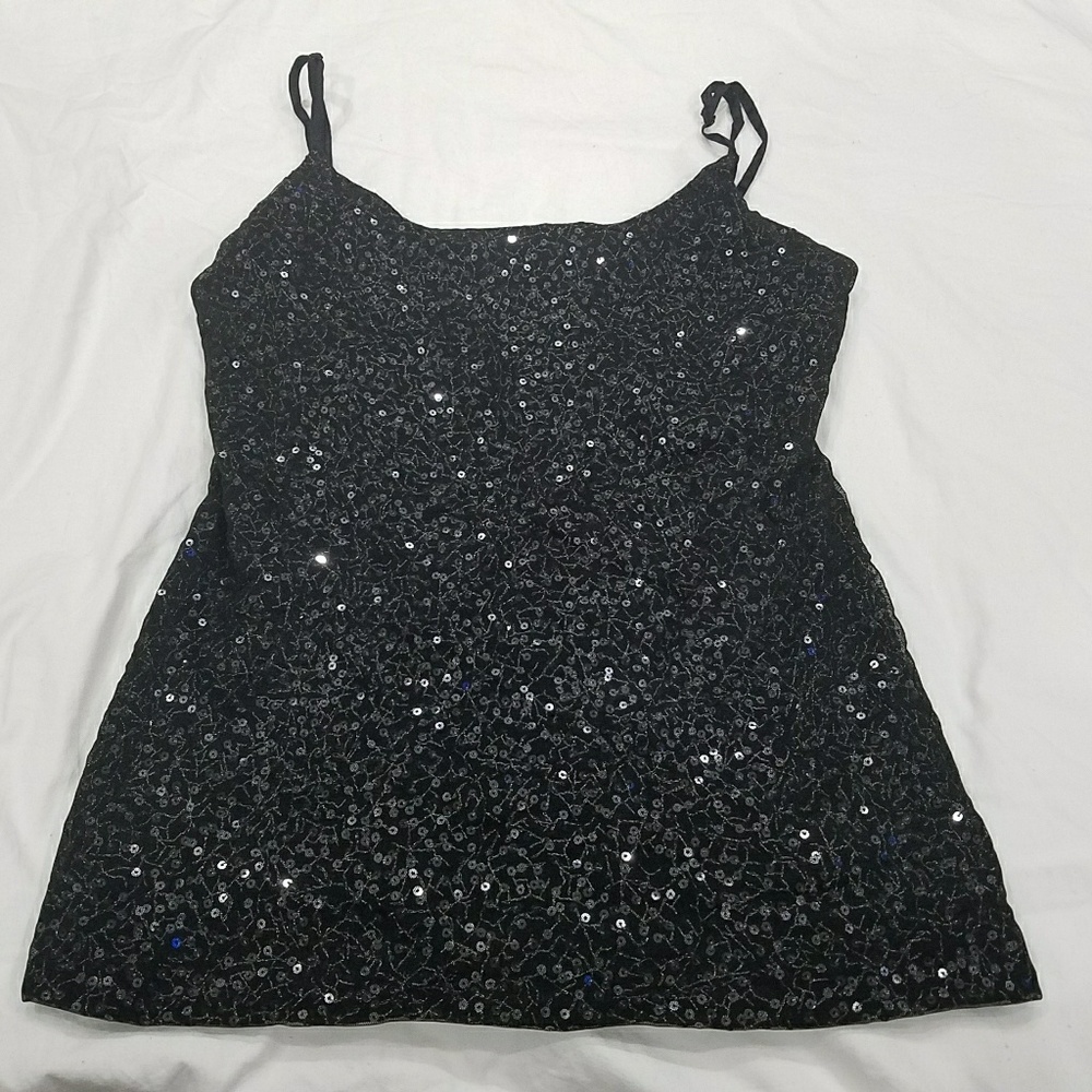 Cute Tank top black with silver sequin underlay