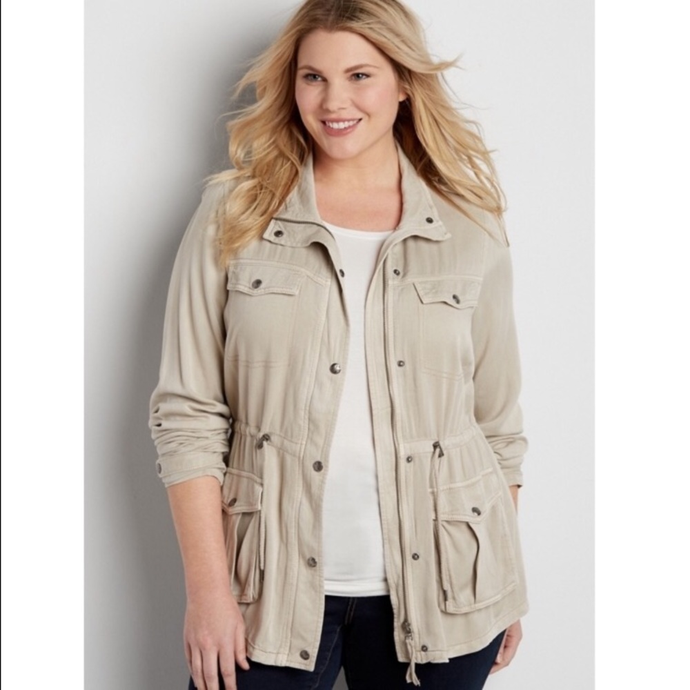 Plus size drapey anorak jacket