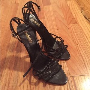 Black patent leather stiletto strappy sandals