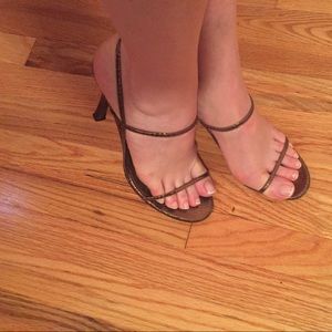 Strappy bronze snakeshin look high heel sandals