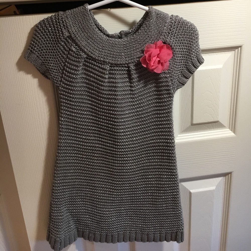 Toddler Grey and silver thread sweater dress.