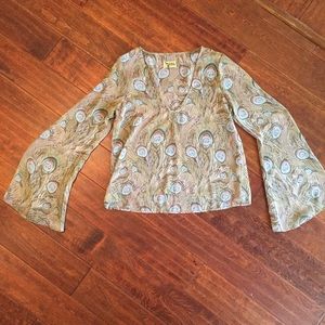 Show Me Your Mumu Bell Sleeve Feather Top