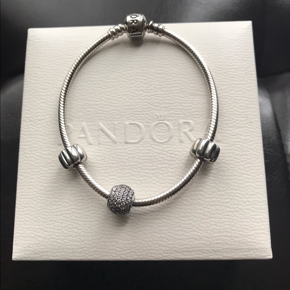 Pandora bracelet with 1 charm and 2 clips