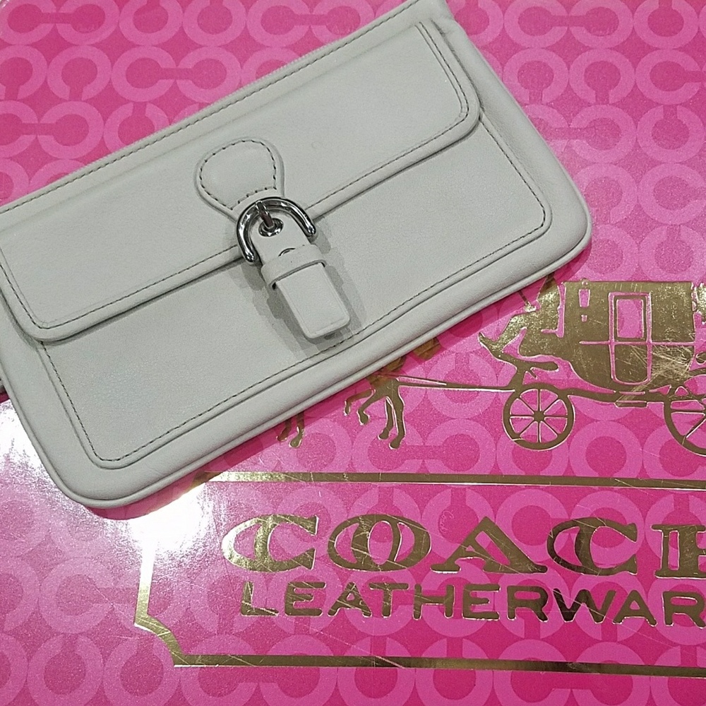 Coach white leather wristlet