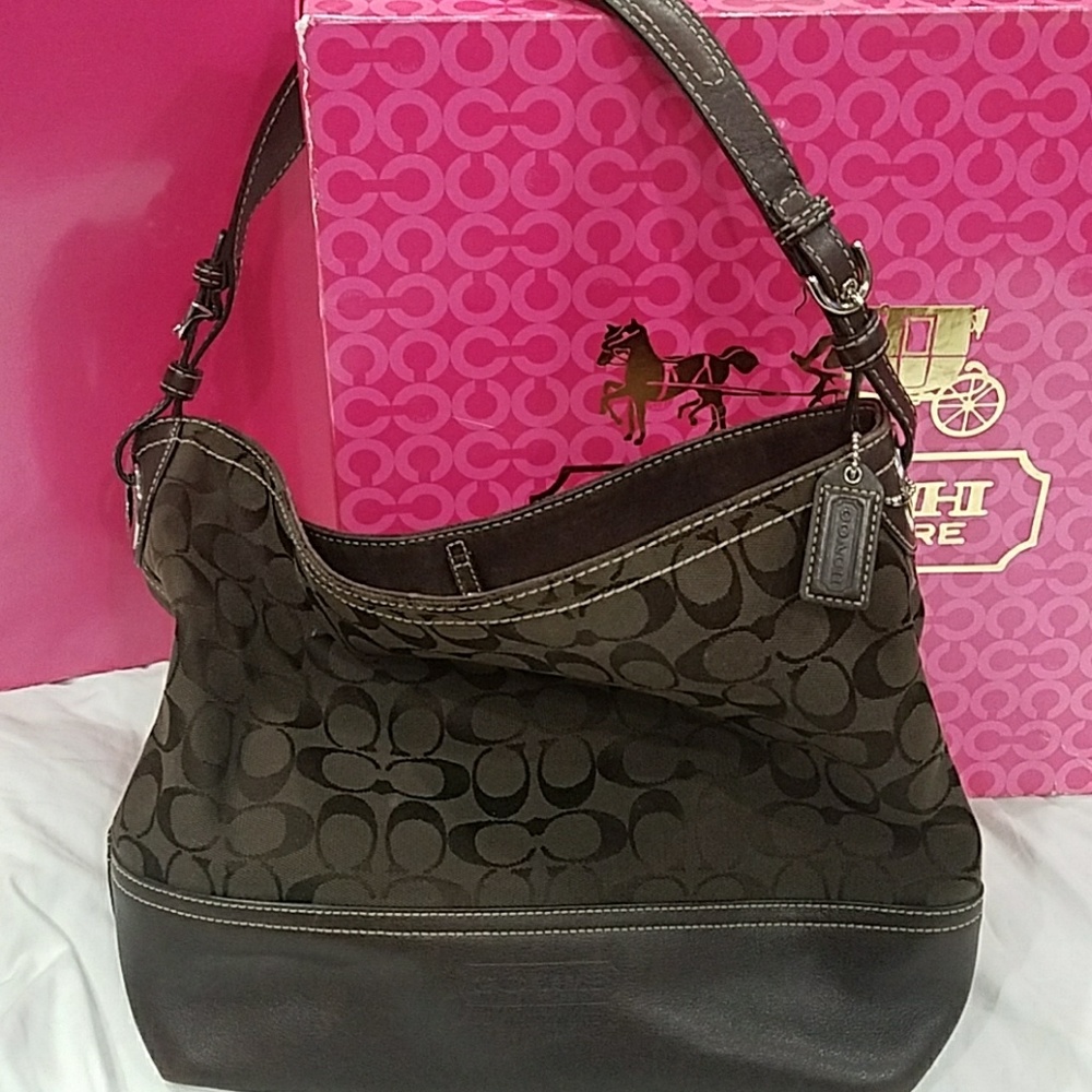 Coach bucket bag chocolate brown with silver