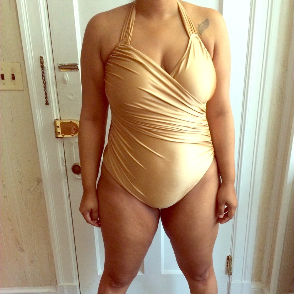 Vintage Gold halter bathing suit!