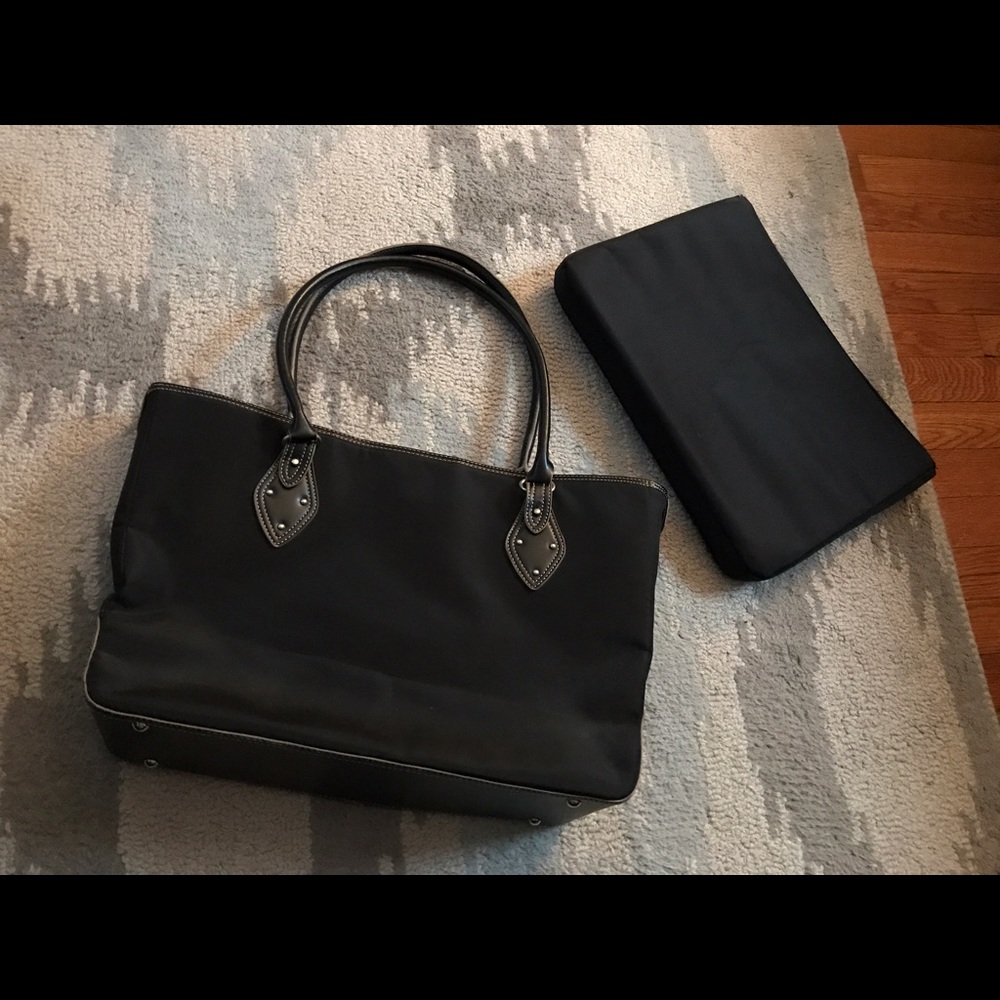 Black tote bag with removable laptop case