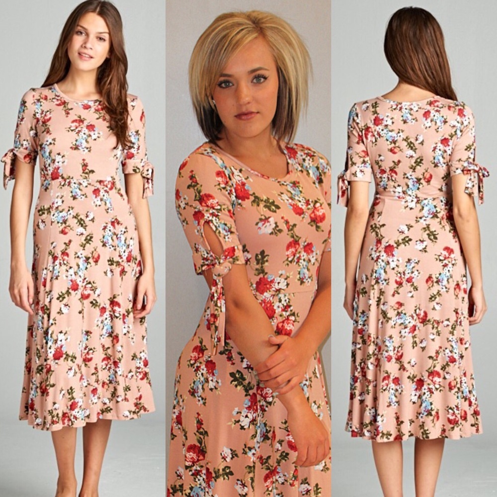 Tie Sleeve Midi Dress