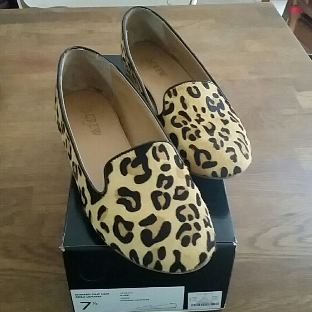J Crew Leopard Calfhair Cora Loafers
