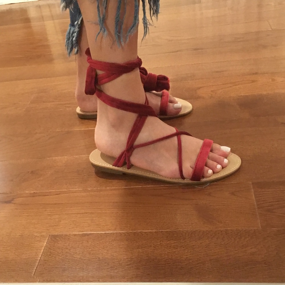 Velvet Wrap flat Sandals WINE 9 Valentino style - Picture 3 of 3