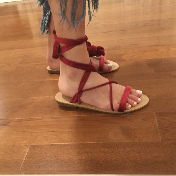 Velvet Wrap flat Sandals WINE 9 Valentino style - Picture 3 of 3