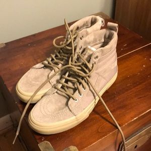 Brand new hi top tan Vans. Worn once - too big