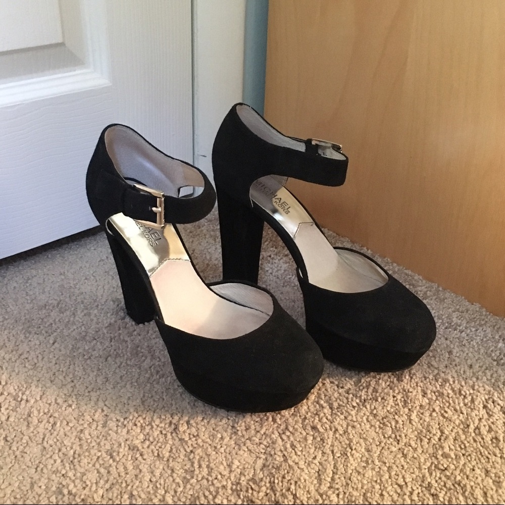 Michael Kors Black Suede Platform Mary Jane Heels