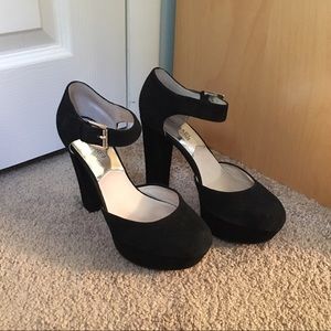 Michael Kors Black Suede Platform Mary Jane Heels